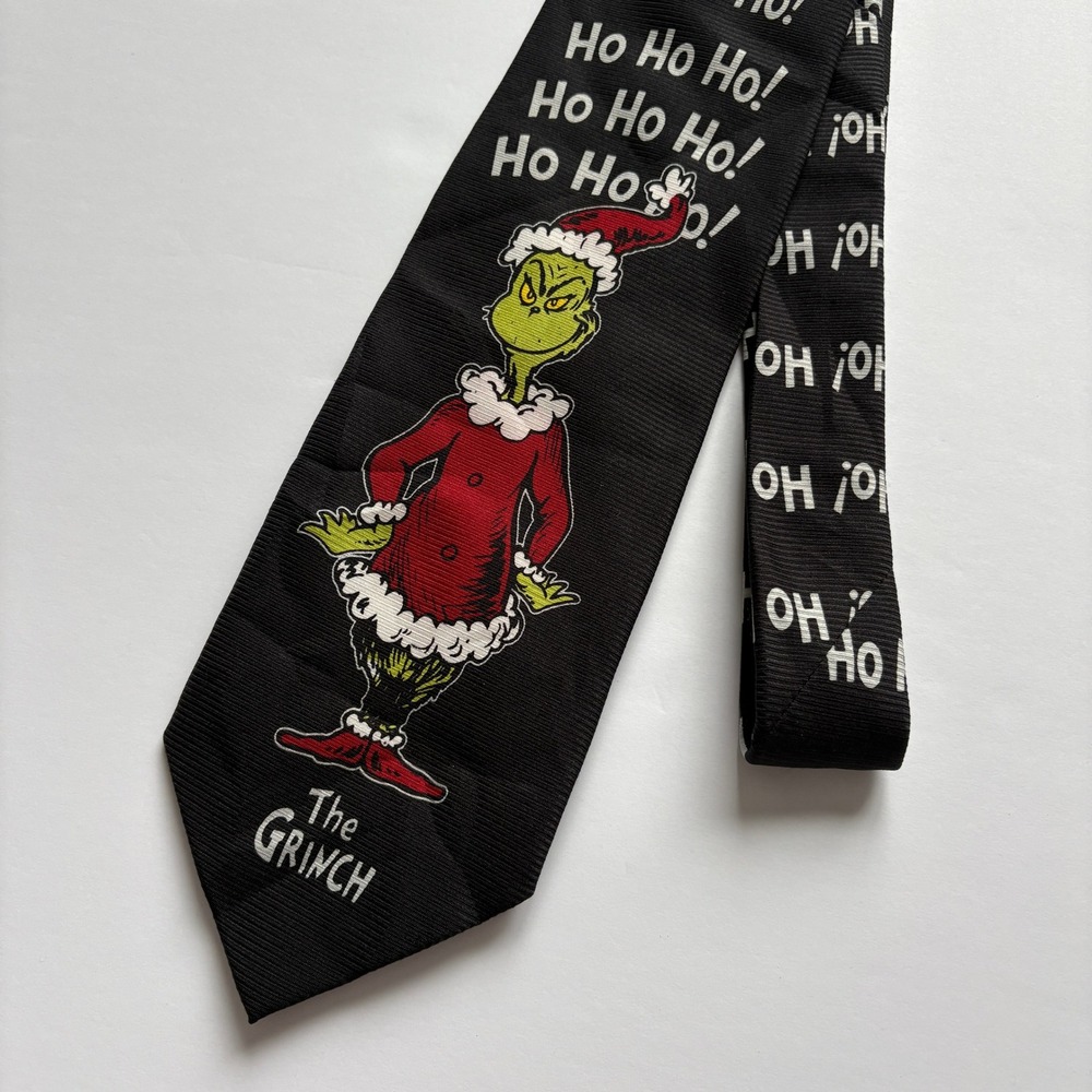 Dr Seuss The Grinch Ho Ho Ho Christmas Black Holiday Novelty Tie *READ DESC*